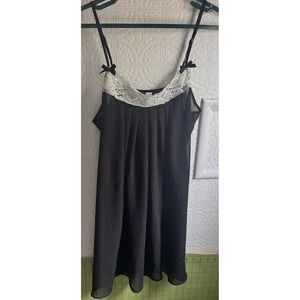 Gilligan & O'Malley black babydoll lingerie lace trim bows size‎ M sheer chiffon